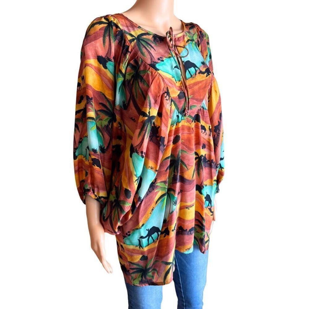 Chufy Oasis Desert Camel Print Boho Tunic Mini Dress Coverup Resortwear Small - Picture 3 of 7